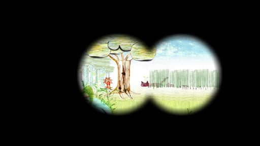 Peter and the Wolf: The cat appears behind the grass.