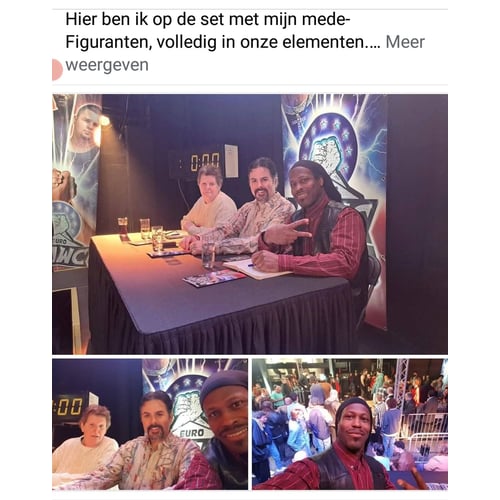 Edsel Rombley, edelfigurant als Jurylid tijdens opnames Film: Joespeedboot 