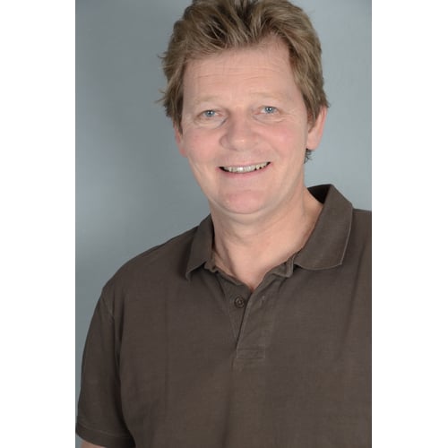 Dutch Actor Peter Rene as a Happy Father in Polo Shirt, Standing Upright Looking into the Lens