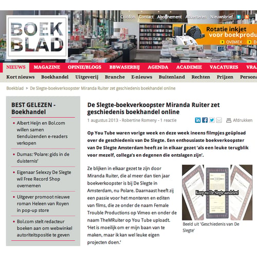 Vermelding Boekblad.nl documentaire De Slegte