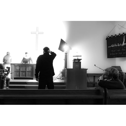 On set for Pilgrim Again (2025)