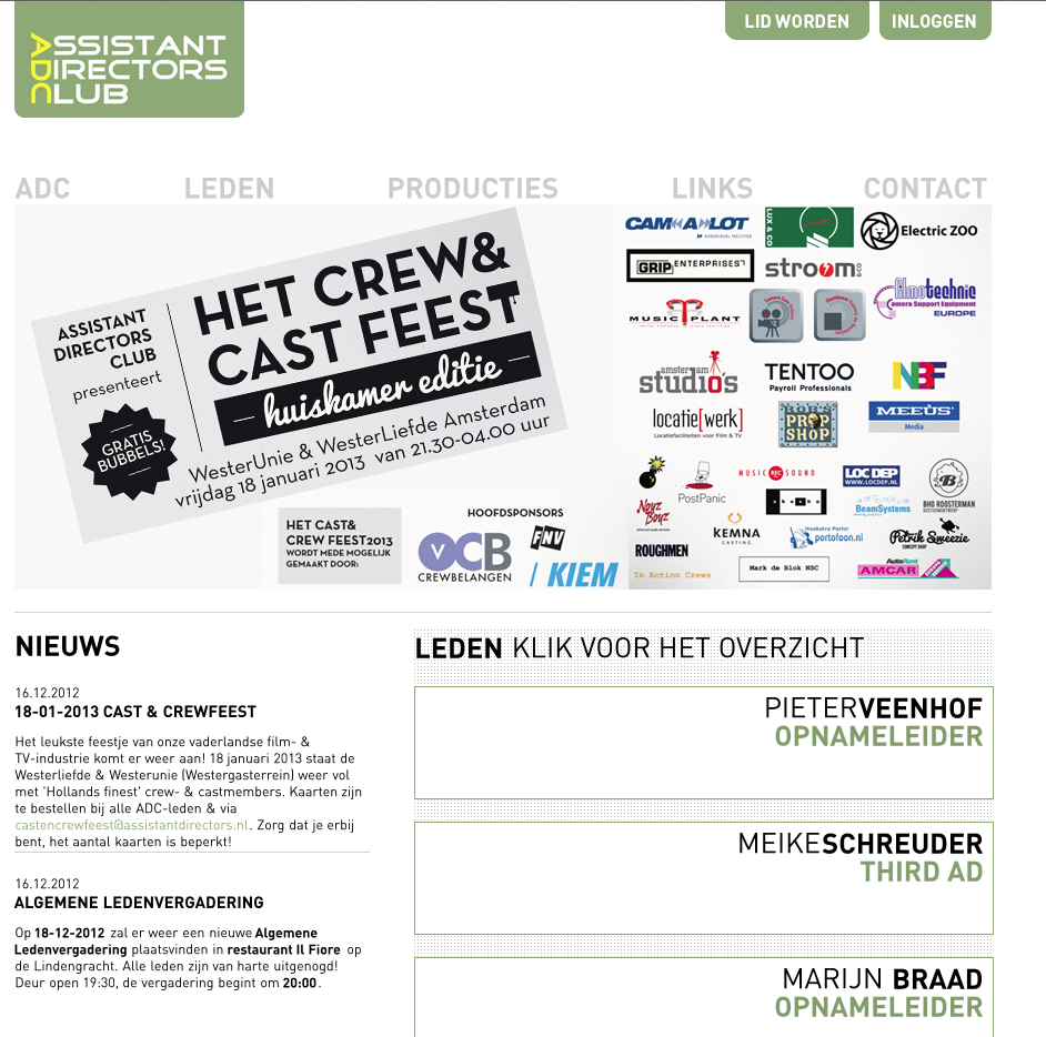 Website van Assistant Directors Club (ADC)